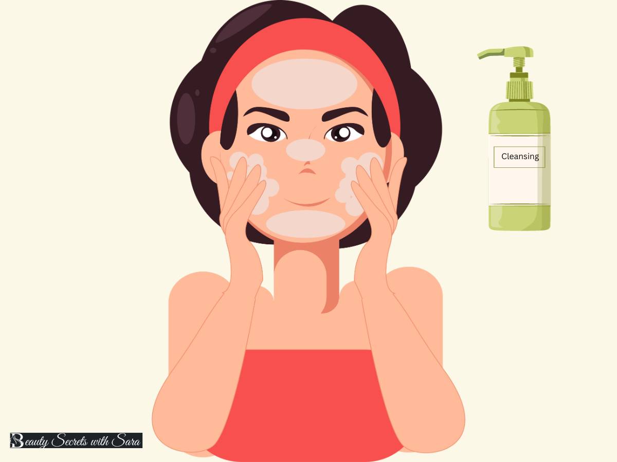 A woman gently cleansing her faces as a step in her morning skincare routine.