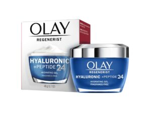 Olay Regenerist Hyaluronic Acid + Peptide 24 Gel Face Moisturizer for All Day Skin Hydration, Fragrance-Free, 1.7 oz with Niacinamide, includes Olay Whip Travel Size for Dry Skin