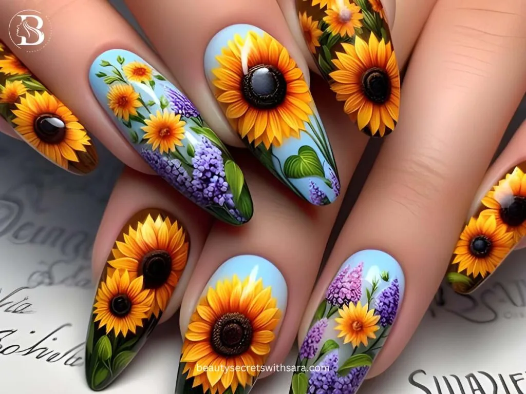 3D-sunflowers 3D Sunflower Nail Designs