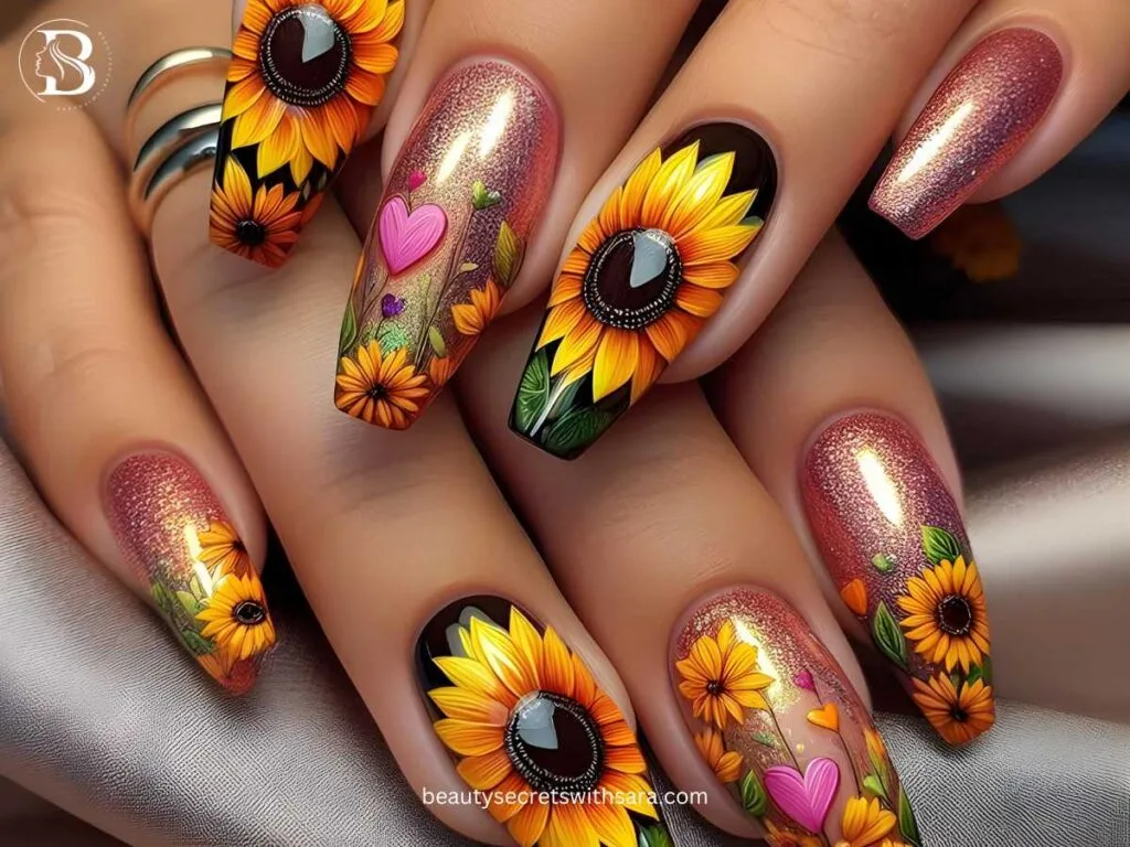 Radiant-sunflowers Radiant Sunflower Nail Designs