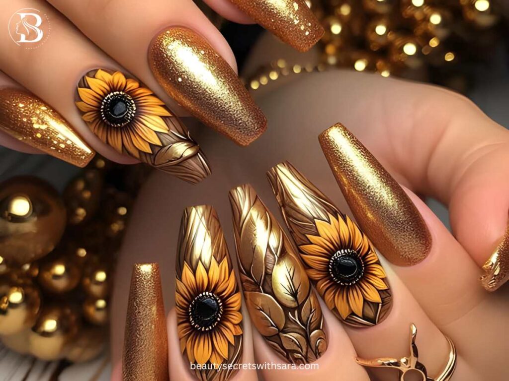 Bridal Sunflower Nail Designs