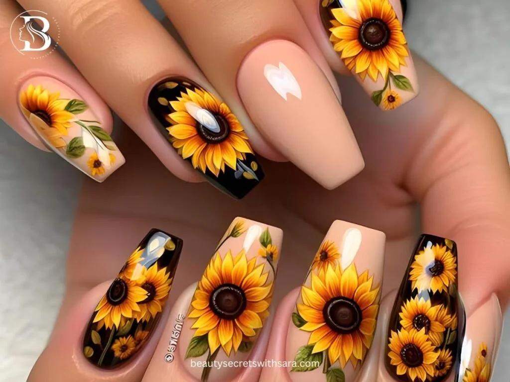 classic-sunflowers Classic Sunflower Nail Designs