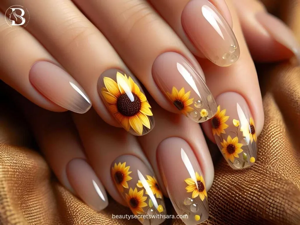 clear-sunflowers Clear Sunflower Nail Designs