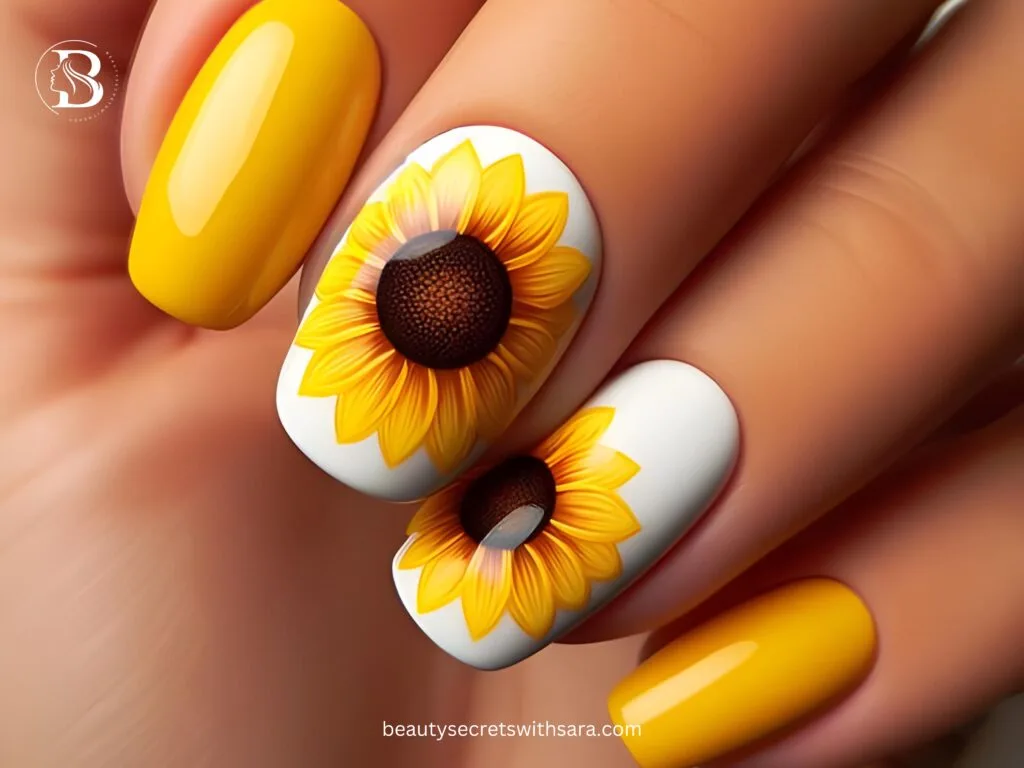 easy-sunflowers Easy Sunflower Nail Designs
