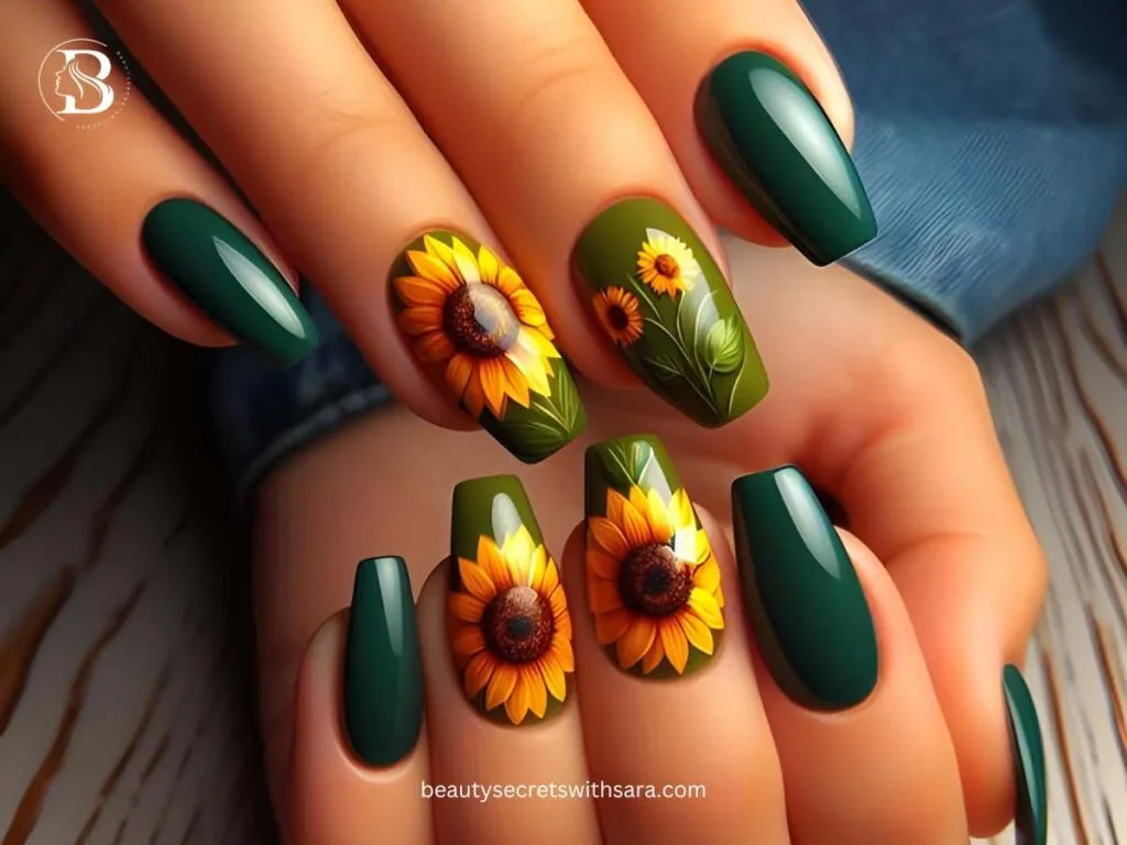 fall-sunflowers Fall Sunflower Nail Designs