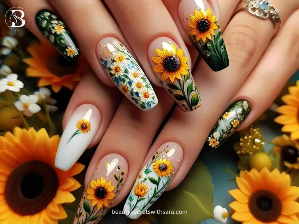 garden-sunflowers Garden Sunflower Nail Designs