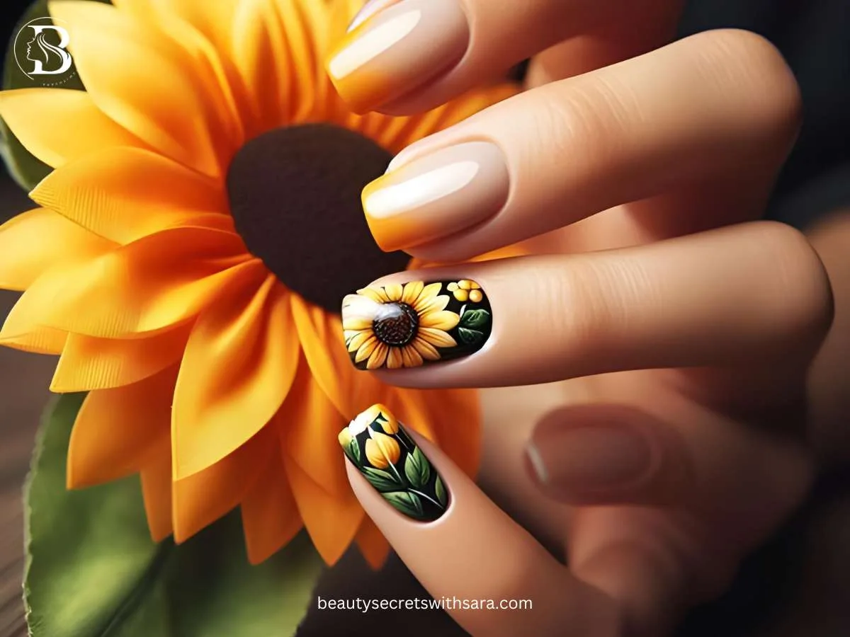 gel-sunflowers Gel Sunflower Nail Designs