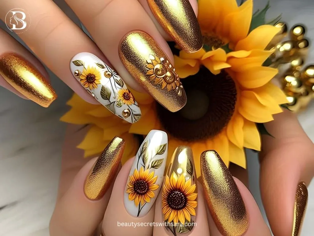 golden-sunflowers Golden Sunflower Nail Designs