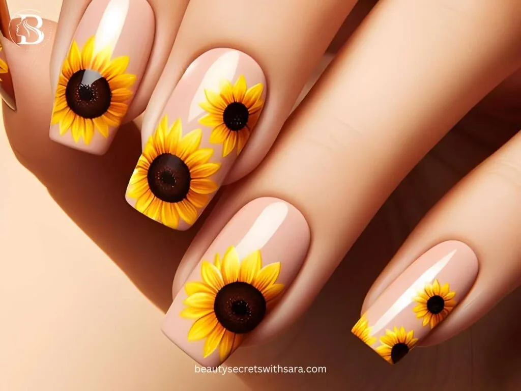 minimalist-sunflowers Minimalist Sunflower Nail Designs