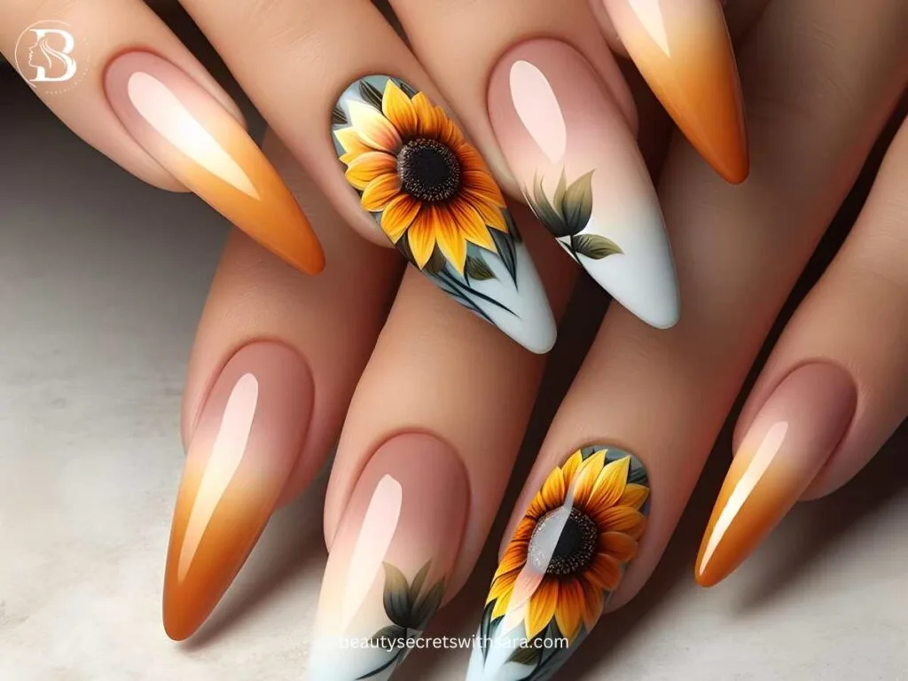 ombre-sunflowers Ombre Sunflower Nail Designs