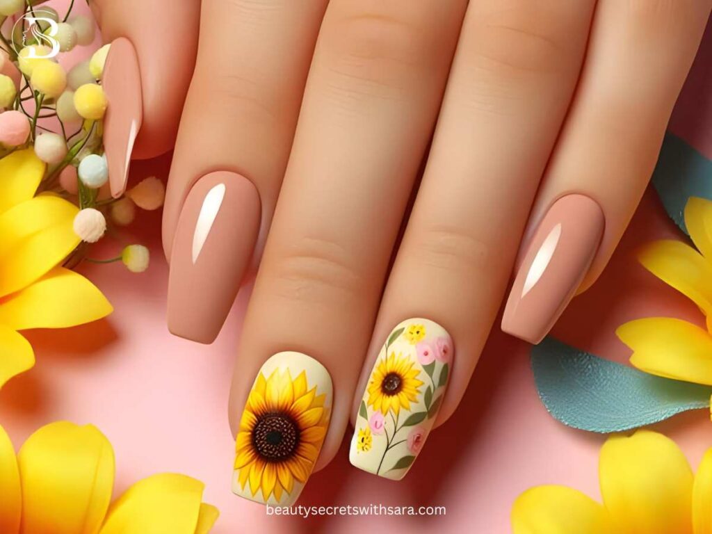 pink Sunflower Nail Designs