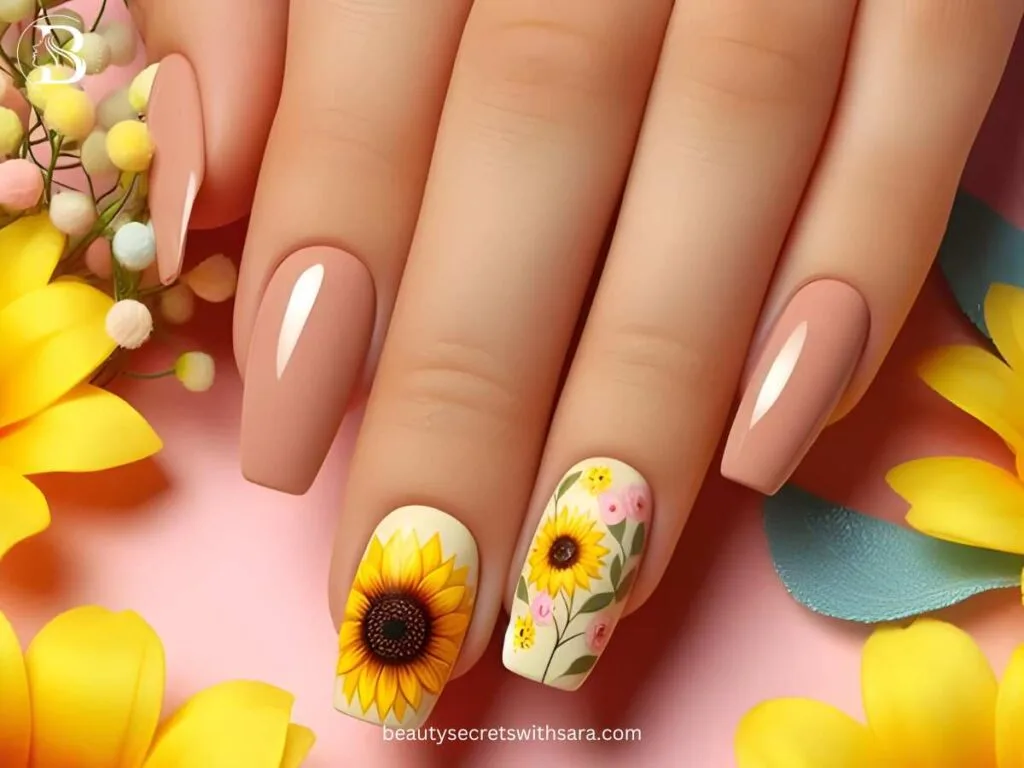pink-sunflowers pink Sunflower Nail Designs
