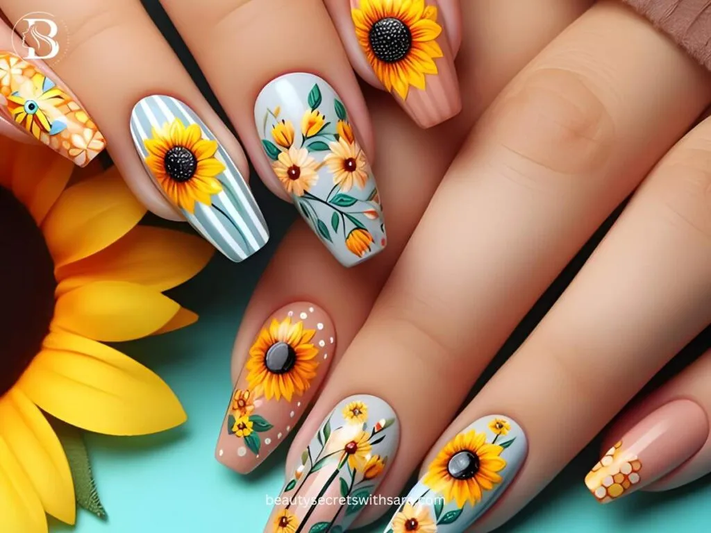playful-sunflowers Playful Sunflower Nail Designs