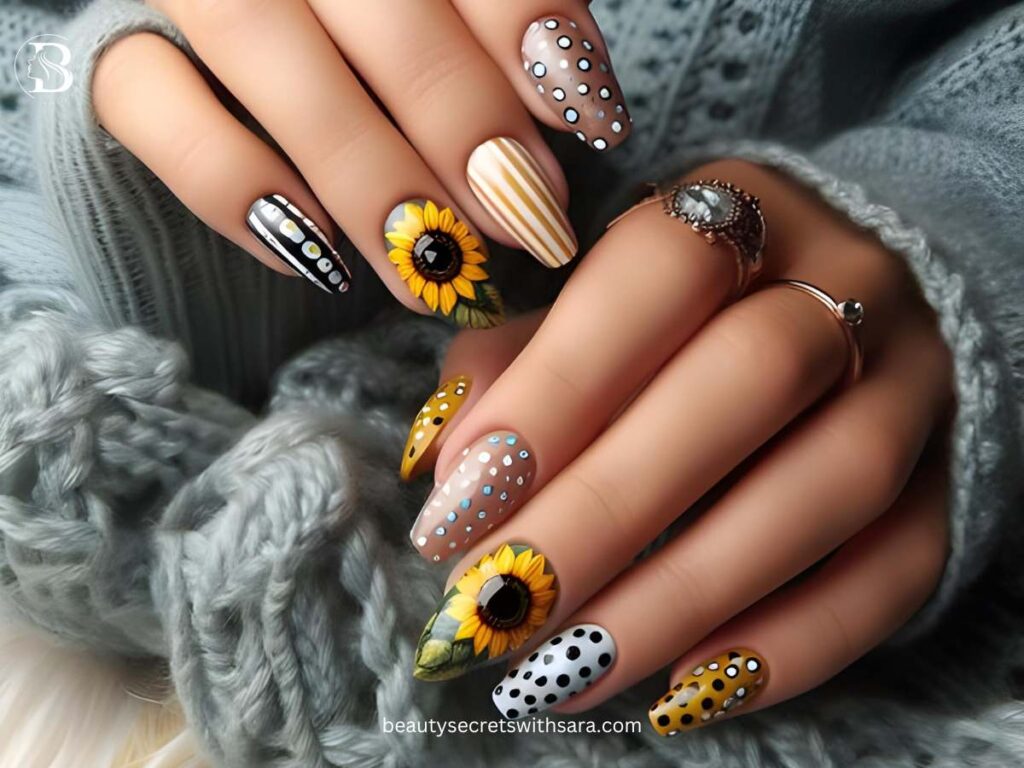 Polka Dot Sunflower Nail Designs