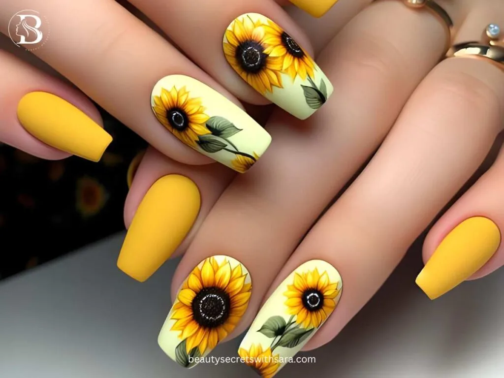 simple-sunflowers Simple Sunflower Nail Designs