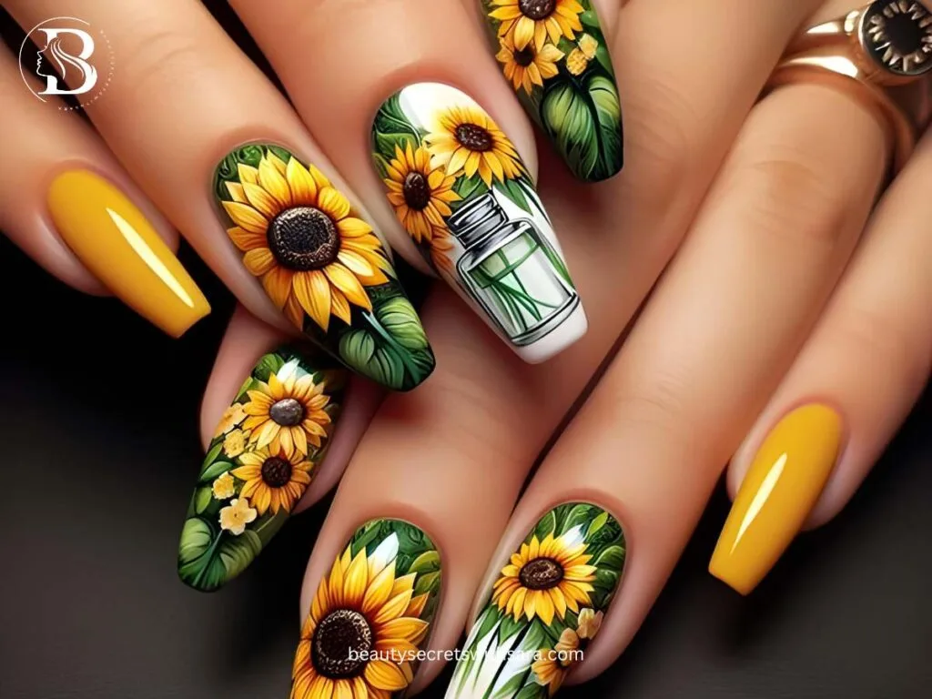 stamp-sunflowers Stamp Sunflower Nail Designs