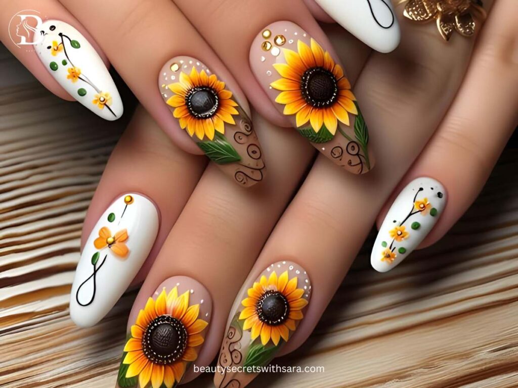 Whimsical Sunflower Nail Designs