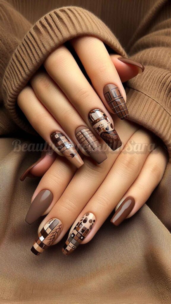 Brown Collage Nails