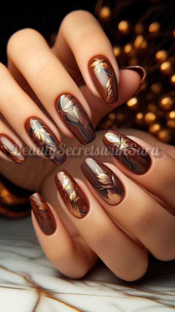 Brown Polish, Marbled Details + Gold Foil