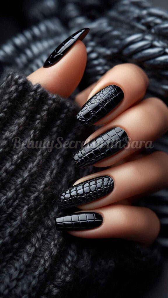 Croc-Embossed Black Mani